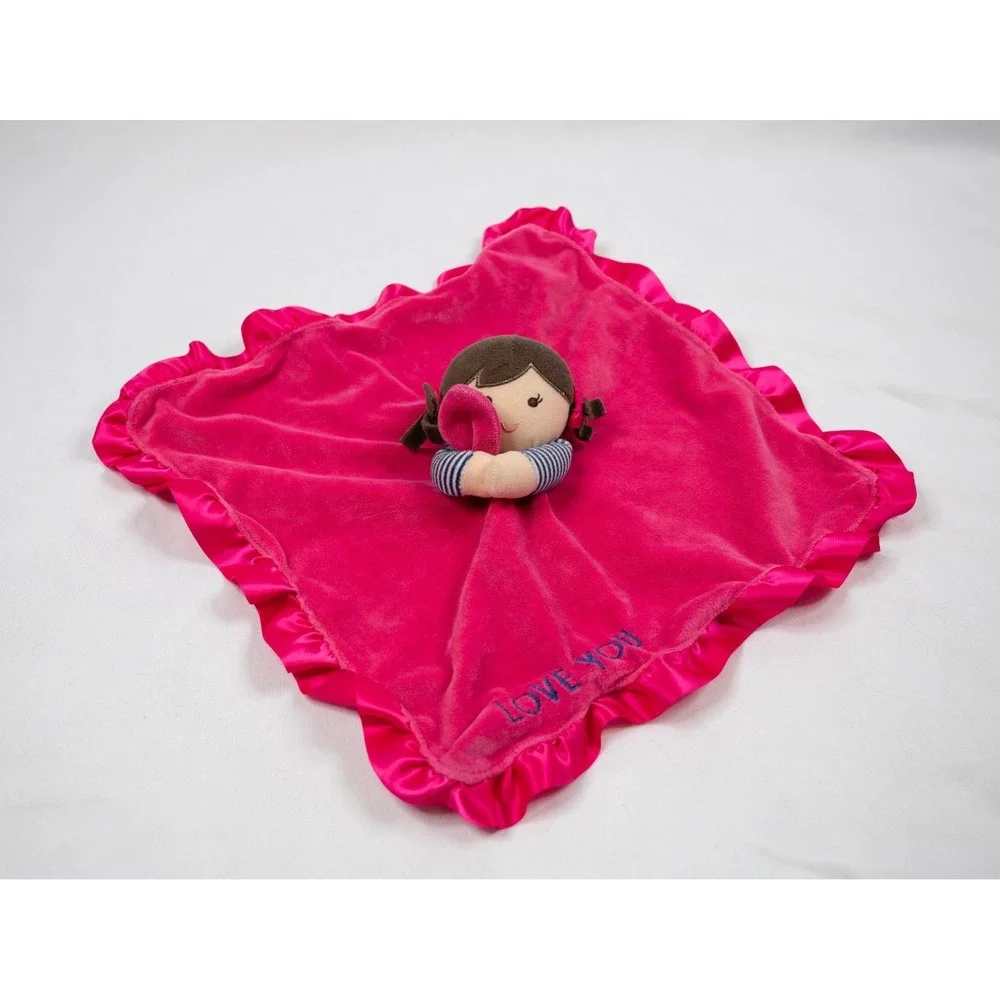 Carter's Doll Security Blanket Kids OS Pink Excellent Love You Satin Trim Plush